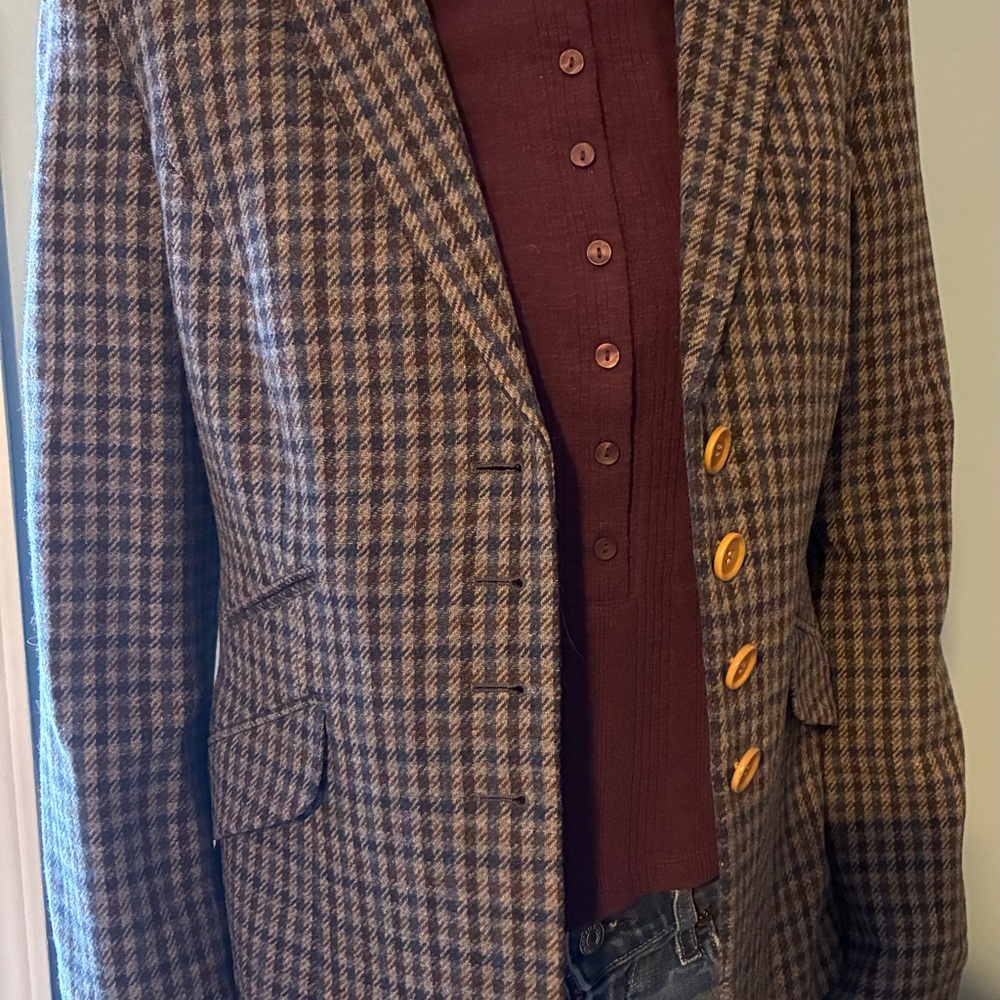 Women’s Scapa Brown Blue Wool Houndstooth Blazer: Size 40 US M - Picture 2 of 16